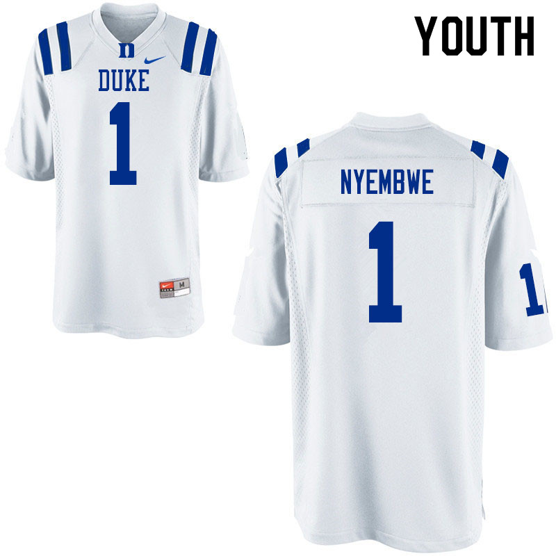 Youth #1 Axel Nyembwe Duke Blue Devils College Football Jerseys Sale-White - Click Image to Close